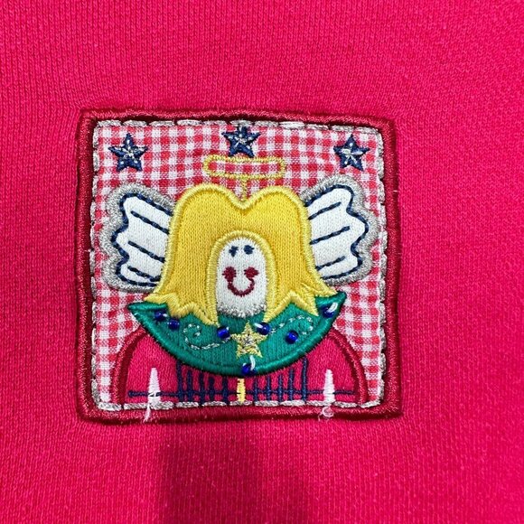 Vintage Holiday Winter Christmas Sweatshirt Embroidered Quilted Red Adorable PS - Picture 2 of 10
